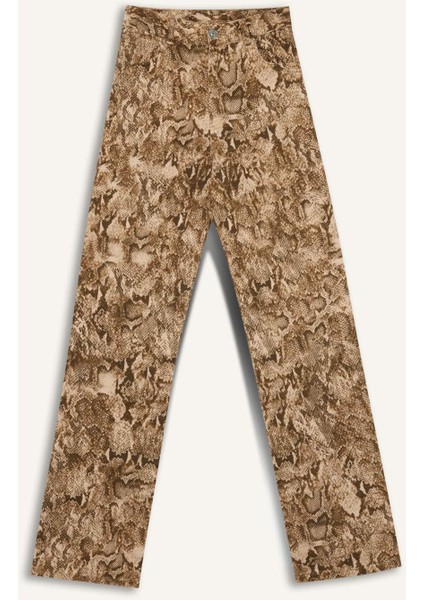 Straight Fit Gabardin Palazzo Pantolon Yılan Derisi Desenli Yüksek Bel Cepli Uzun D1229AX24AU