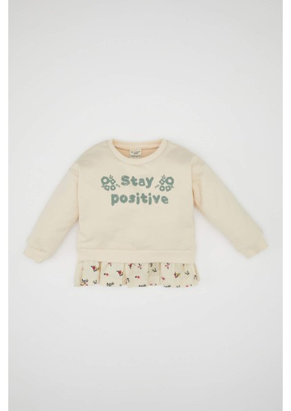 Kız Bebek Bisiklet Yaka Baskılı İçi Yumuşak Tüylü Sweatshirt D4987A524WN