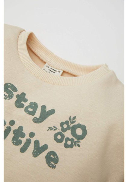 Kız Bebek Bisiklet Yaka Baskılı İçi Yumuşak Tüylü Sweatshirt D4987A524WN