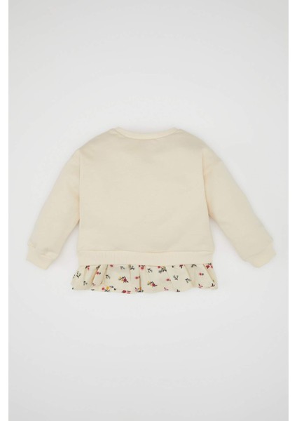 Kız Bebek Bisiklet Yaka Baskılı İçi Yumuşak Tüylü Sweatshirt D4987A524WN