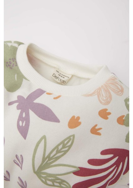 Kız Bebek 2'li Takım Çiçekli Sweatshirt Beli Lastikli Alt D5167A524WN