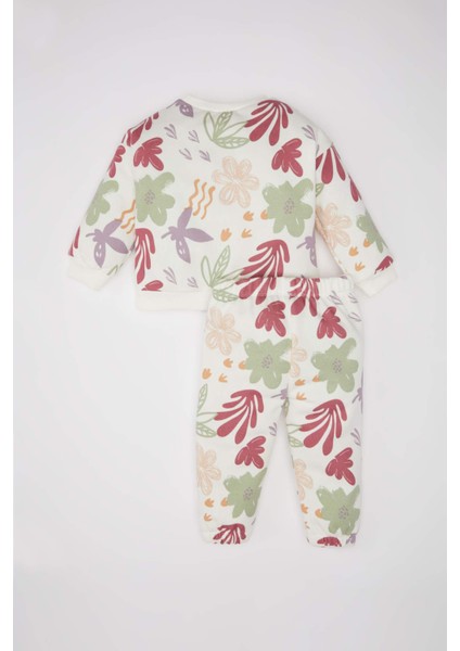 Kız Bebek 2'li Takım Çiçekli Sweatshirt Beli Lastikli Alt D5167A524WN
