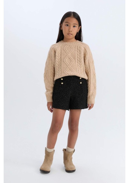 Kız Çocuk Pamuklu Parlak Kumaş Şort D6116A824WN