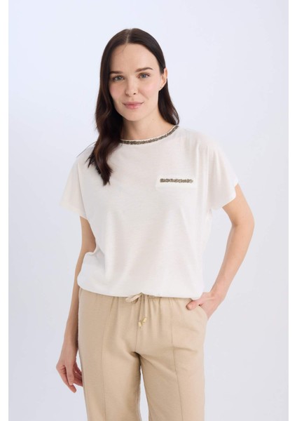 Bisiklet Yaka Baskılı Kısa Kollu Tişört K7701AZ25SP