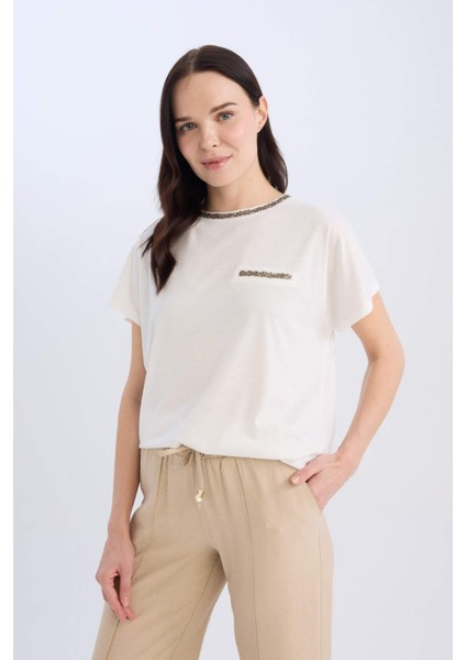 Bisiklet Yaka Baskılı Kısa Kollu Tişört K7701AZ25SP