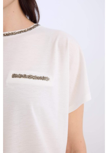 Bisiklet Yaka Baskılı Kısa Kollu Tişört K7701AZ25SP