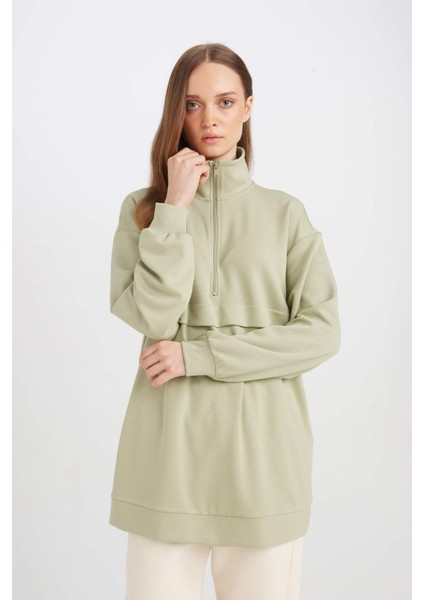 Yarım Fermuarlı Dik Yaka Basic Düz Sweatshirt Tunik D1615AX24AU