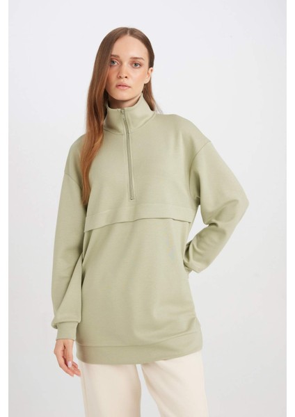Yarım Fermuarlı Dik Yaka Basic Düz Sweatshirt Tunik D1615AX24AU
