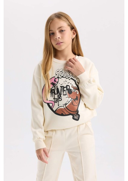 Kız Çocuk Ekru Scooby Doo Relax Fit Bisiklet Yaka Sweatshirt D2827A824WN