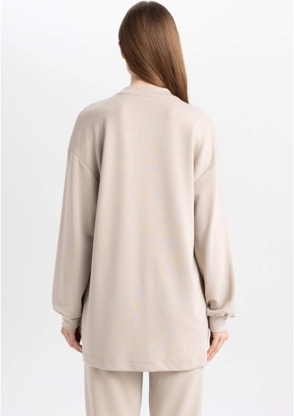 Regular Fit Bisiklet Yaka Kanguru Cepli Basic Düz Sweatshirt Tunik B0039AX24AU