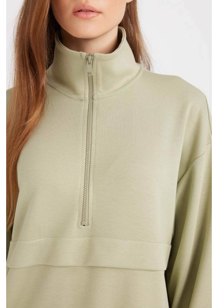 Yarım Fermuarlı Dik Yaka Basic Düz Sweatshirt Tunik D1615AX24AU