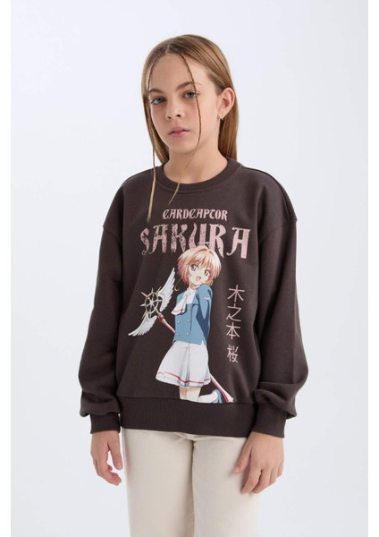 Kız Çocuk Sakura Oversize Geniş Kalıp Bisiklet Yaka Sweatshirt D2829A824WN
