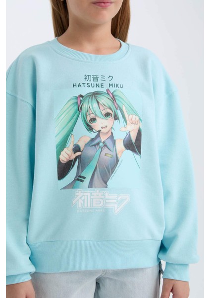 Kız Çocuk Hatsune Miku Oversize Geniş Kalıp Bisiklet Yaka Sweatshirt D2826A824WN