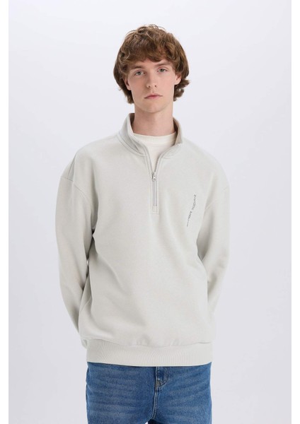 Marvel Boxy Fit Dik Yaka Fermuarlı Sırt Baskılı Sweatshirt D6771AX25SP