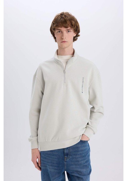 Marvel Boxy Fit Dik Yaka Fermuarlı Sırt Baskılı Sweatshirt D6771AX25SP