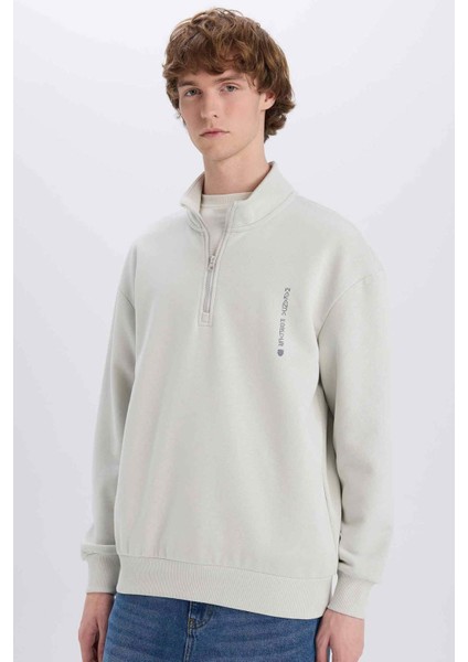 Marvel Boxy Fit Dik Yaka Fermuarlı Sırt Baskılı Sweatshirt D6771AX25SP