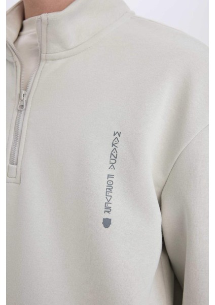 Marvel Boxy Fit Dik Yaka Fermuarlı Sırt Baskılı Sweatshirt D6771AX25SP