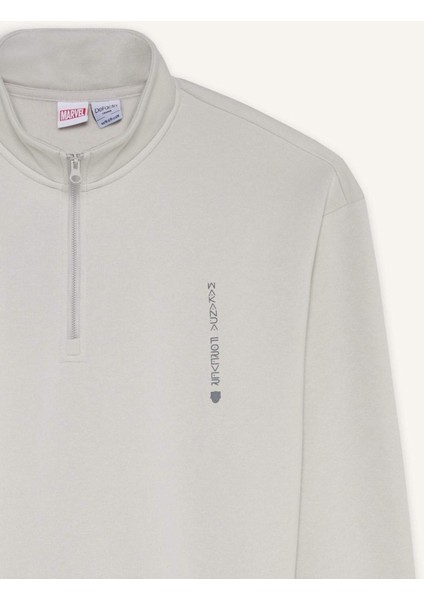 Marvel Boxy Fit Dik Yaka Fermuarlı Sırt Baskılı Sweatshirt D6771AX25SP