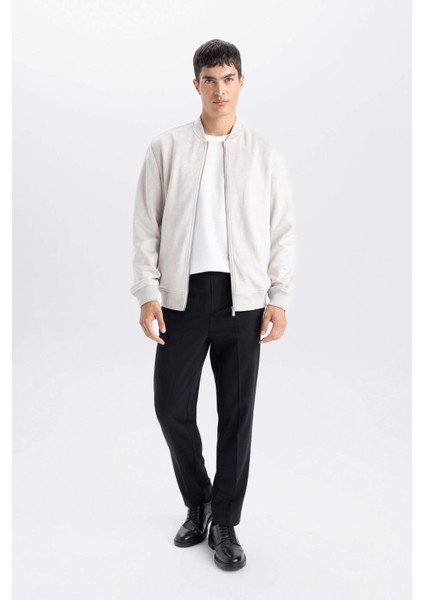 Slim Fit Dar Kesim Süet Kolej Yaka Fermuarlı Çift Cepli Mevsimlik Baharlık Bomber Mont Ceket A3866AX25SP