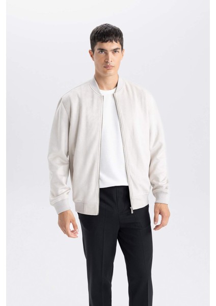 Slim Fit Dar Kesim Süet Kolej Yaka Fermuarlı Çift Cepli Mevsimlik Baharlık Bomber Mont Ceket A3866AX25SP