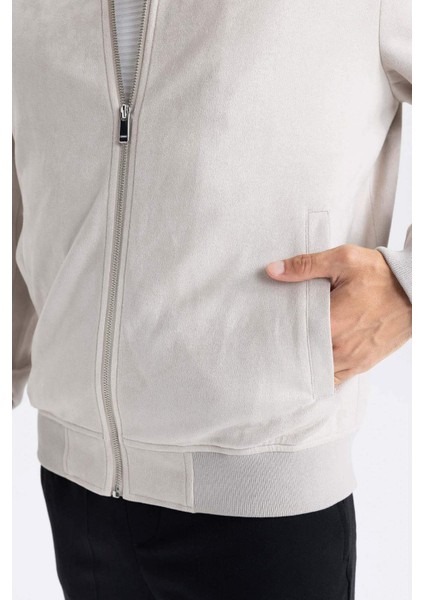 Slim Fit Dar Kesim Süet Kolej Yaka Fermuarlı Çift Cepli Mevsimlik Baharlık Bomber Mont Ceket A3866AX25SP