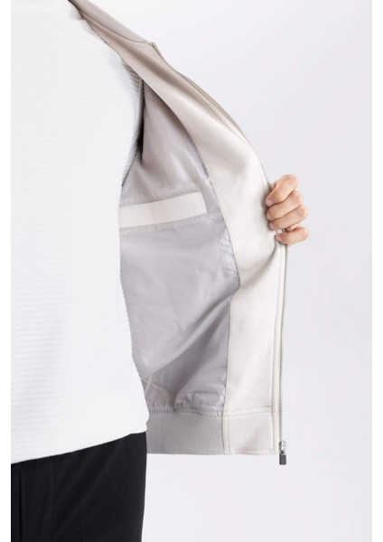 Slim Fit Dar Kesim Süet Kolej Yaka Fermuarlı Çift Cepli Mevsimlik Baharlık Bomber Mont Ceket A3866AX25SP