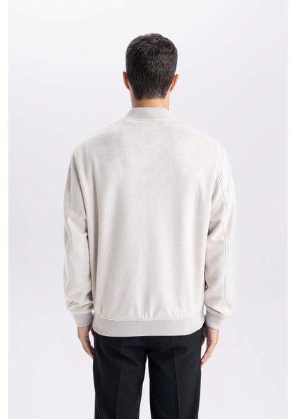 Slim Fit Dar Kesim Süet Kolej Yaka Fermuarlı Çift Cepli Mevsimlik Baharlık Bomber Mont Ceket A3866AX25SP