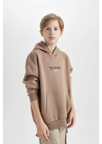 Erkek Çocuk Oversize Geniş Kalıp Sırt Baskılı Kapüşonlu Sweatshirt D5681A824WN