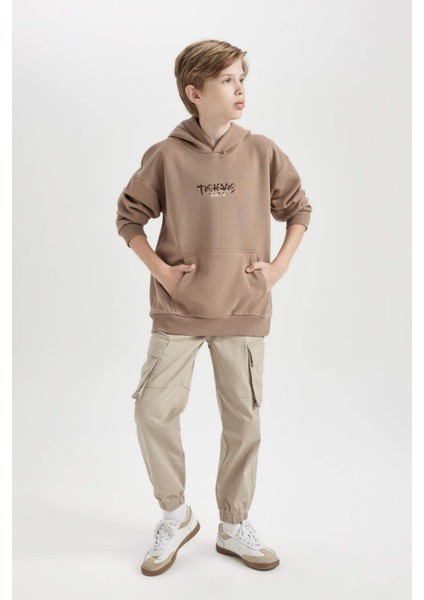 Erkek Çocuk Oversize Geniş Kalıp Sırt Baskılı Kapüşonlu Sweatshirt D5681A824WN