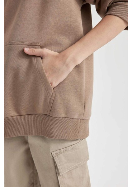 Erkek Çocuk Oversize Geniş Kalıp Sırt Baskılı Kapüşonlu Sweatshirt D5681A824WN