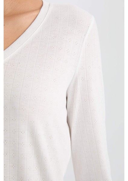 Pijama Takımı V Yaka Uzun Kollu Basic Düz Üst Kareli Beli Lastikli Alt-Fall in Love C5438AX24AU