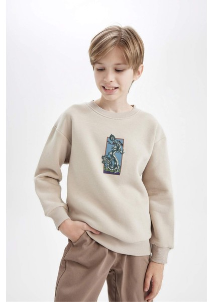 Erkek Çocuk Oversize Geniş Kalıp Bisiklet Yaka Baskılı Sweatshirt D5678A824WN