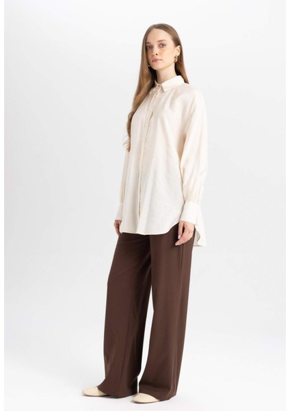 Wide Leg Geniş Paça Beli Lastikli Bağcıklı Basic Düz Palazzo Pantolon C5628AX24AU