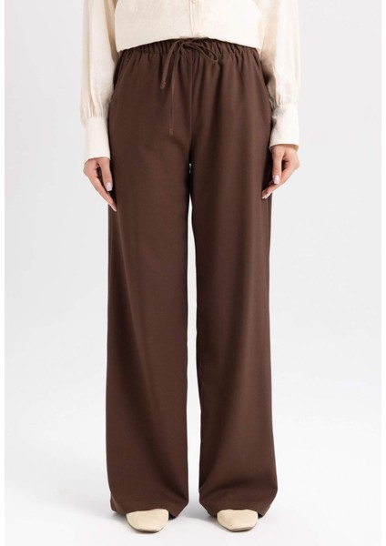 Wide Leg Geniş Paça Beli Lastikli Bağcıklı Basic Düz Palazzo Pantolon C5628AX24AU