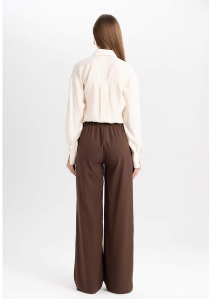 Wide Leg Geniş Paça Beli Lastikli Bağcıklı Basic Düz Palazzo Pantolon C5628AX24AU