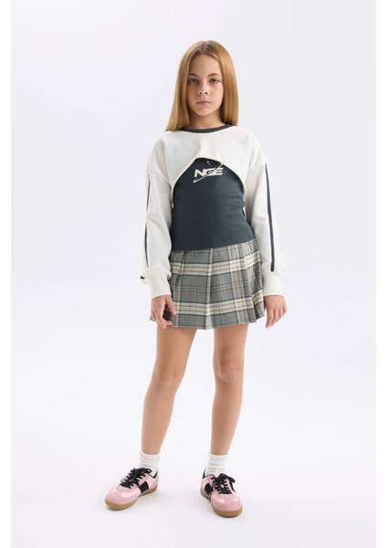 Kız Çocuk Bisiklet Yaka Baskılı Sweatshirt D7038A824WN