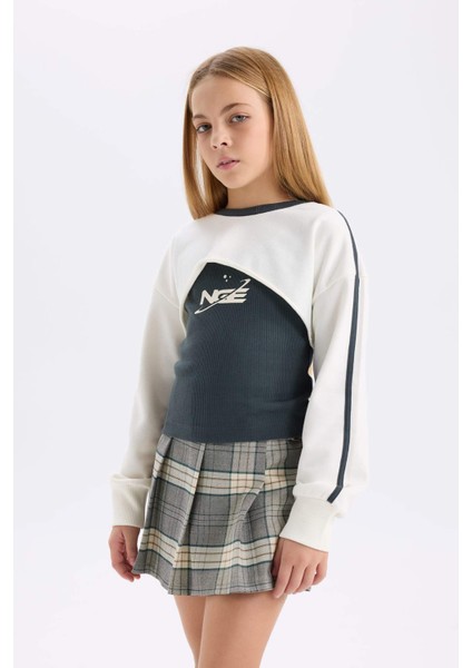 Kız Çocuk Bisiklet Yaka Baskılı Sweatshirt D7038A824WN