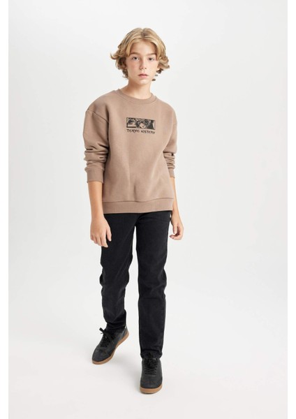 Erkek Çocuk Oversize Geniş Kalıp Sırt Baskılı Bisiklet Yaka Sweatshirt D5682A824WN