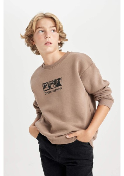 Erkek Çocuk Oversize Geniş Kalıp Sırt Baskılı Bisiklet Yaka Sweatshirt D5682A824WN
