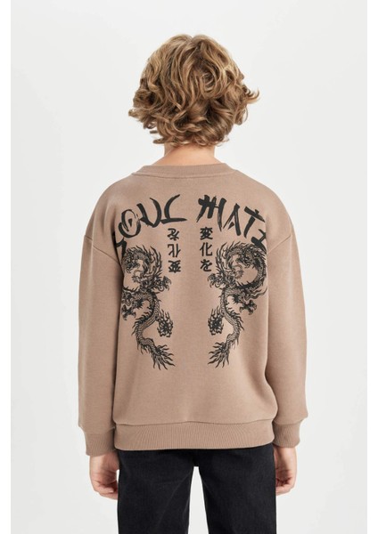 Erkek Çocuk Oversize Geniş Kalıp Sırt Baskılı Bisiklet Yaka Sweatshirt D5682A824WN