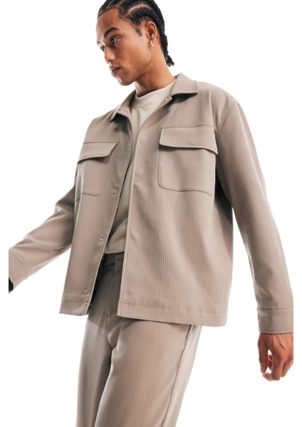 Relax Fit Polo Yaka Çıtçıtlı Cepli Gömlek Ceket D7281AX25SP