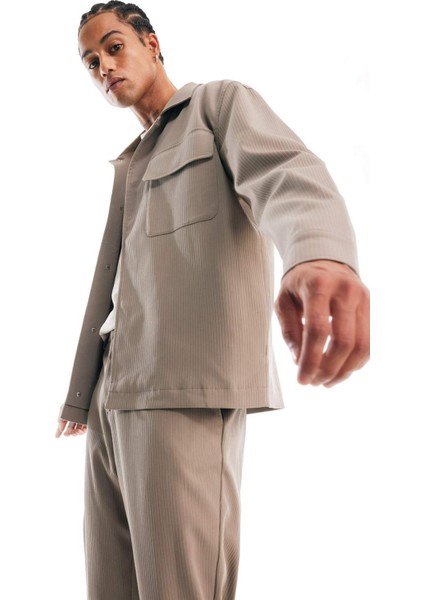 Relax Fit Polo Yaka Çıtçıtlı Cepli Gömlek Ceket D7281AX25SP