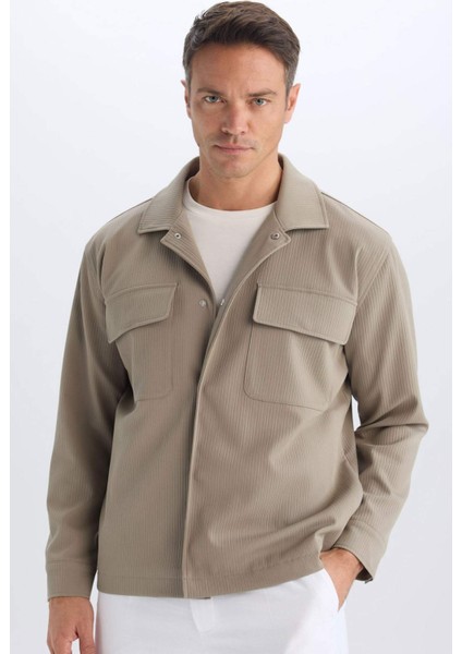 Relax Fit Polo Yaka Çıtçıtlı Cepli Gömlek Ceket D7281AX25SP