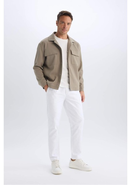 Relax Fit Polo Yaka Çıtçıtlı Cepli Gömlek Ceket D7281AX25SP