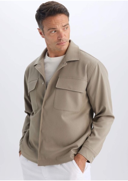 Relax Fit Polo Yaka Çıtçıtlı Cepli Gömlek Ceket D7281AX25SP