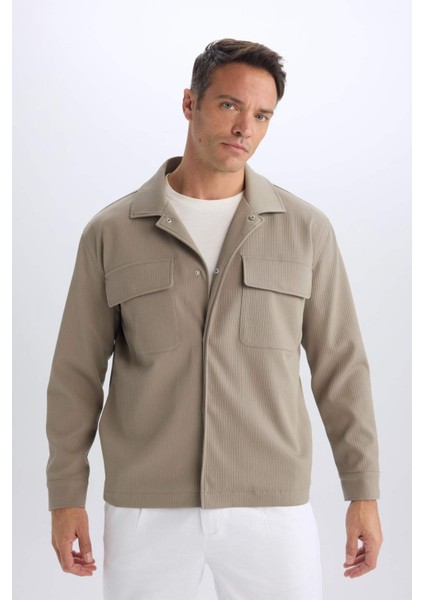 Relax Fit Polo Yaka Çıtçıtlı Cepli Gömlek Ceket D7281AX25SP