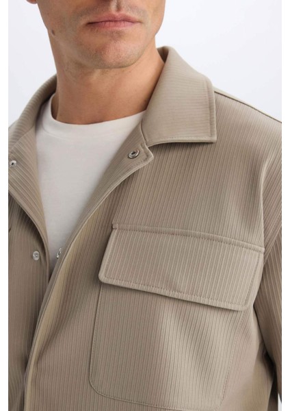 Relax Fit Polo Yaka Çıtçıtlı Cepli Gömlek Ceket D7281AX25SP