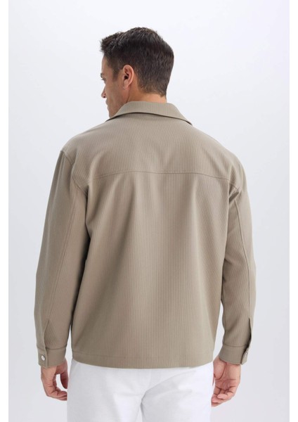 Relax Fit Polo Yaka Çıtçıtlı Cepli Gömlek Ceket D7281AX25SP