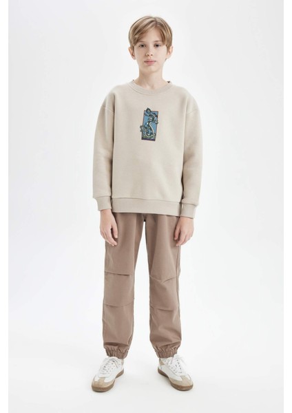 Erkek Çocuk Oversize Geniş Kalıp Bisiklet Yaka Baskılı Sweatshirt D5678A824WN
