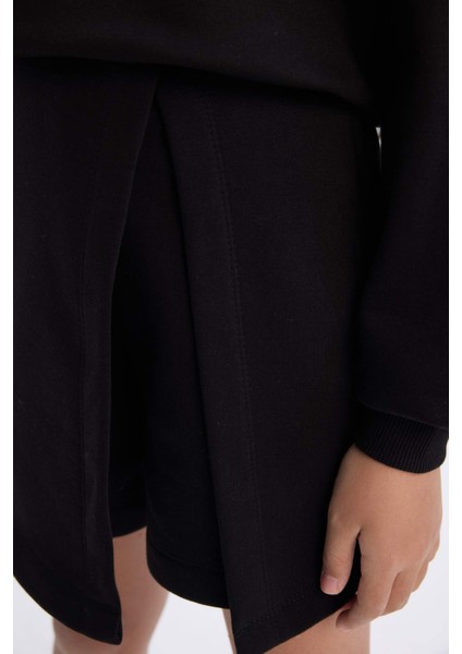 Kız Çocuk 2'li Takım Uzun Kollu Baskılı İçi Yumuşak Tüylü Sweatshirt Şort Etek D5460A824WN